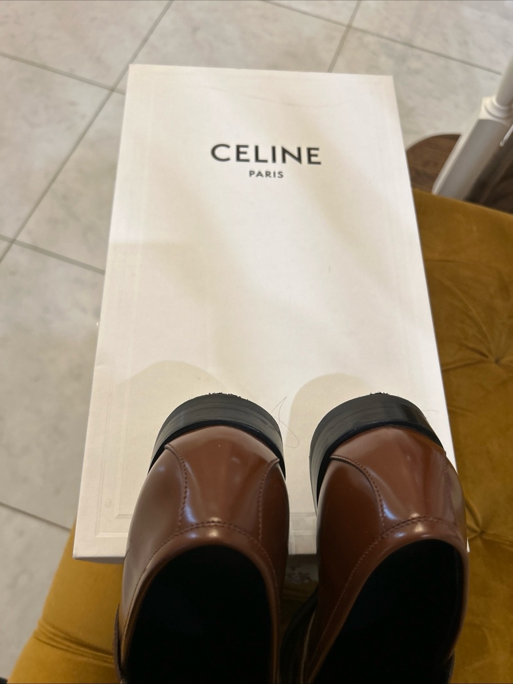 Celine Brown Leather Penny Loafers with Gold Logo Hardware - Picture 4 of 6